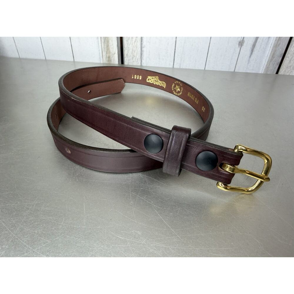 VTG Purple Burgundy Boston Leather Belt Gold Buckle Large Button Accent Sz 30